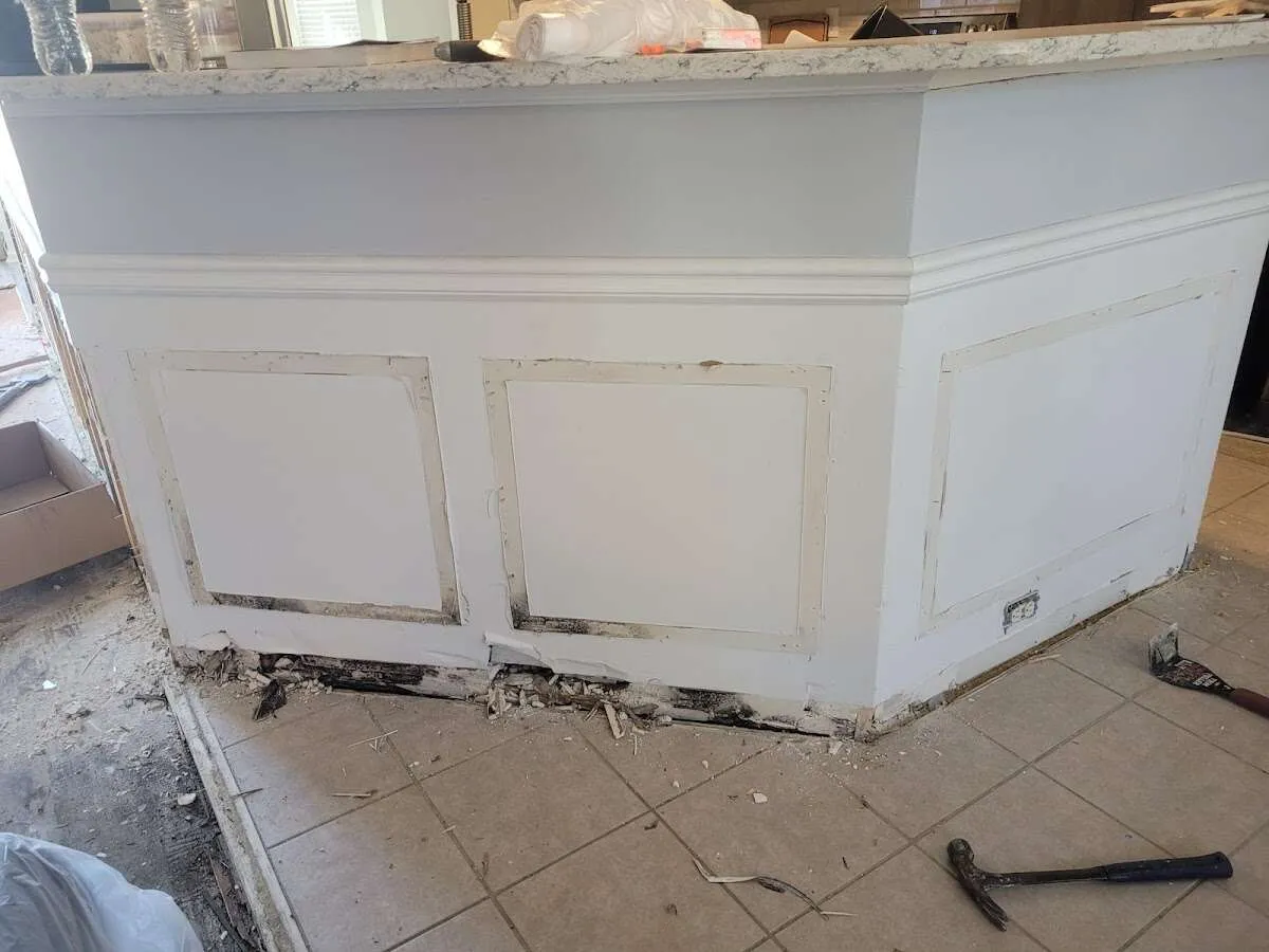 Water damage and mold on kitchen during Sewage Cleanup & Sanitation in Rockwall